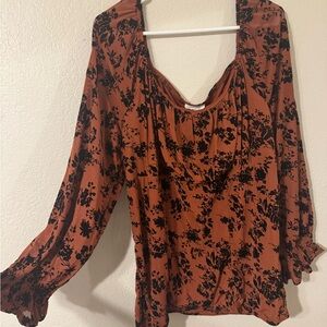 Siren Lily Rust and Black Floral Blouse